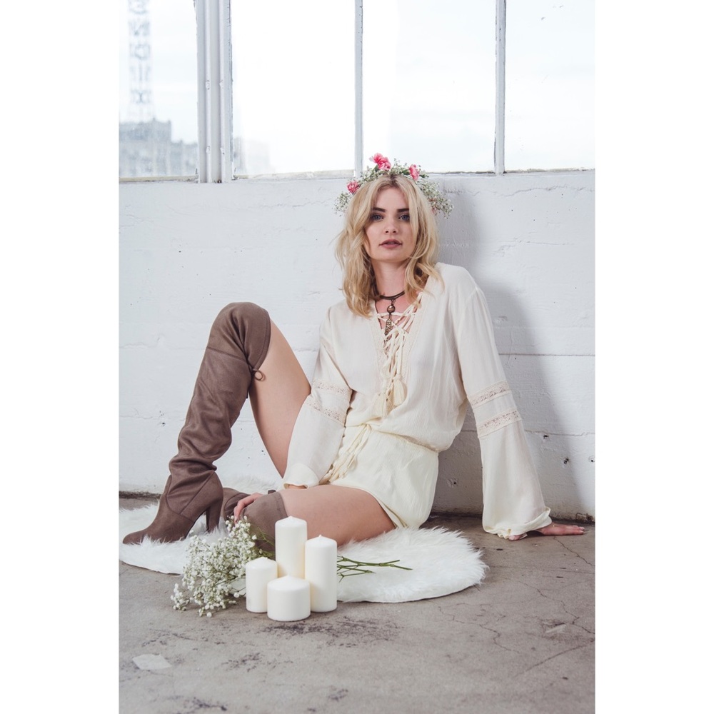 Lace Up Bell Sleeve Romper